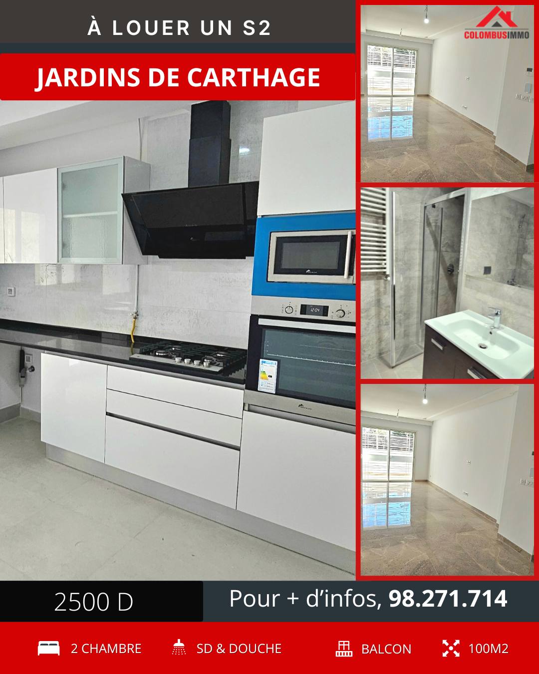 Appartement S2 neuf à Jardin de Carthage