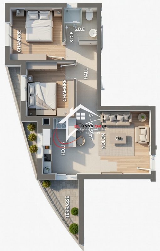 à Mahdia corniche à vendre appartement s+2 avec piscine dans un projet sur plan