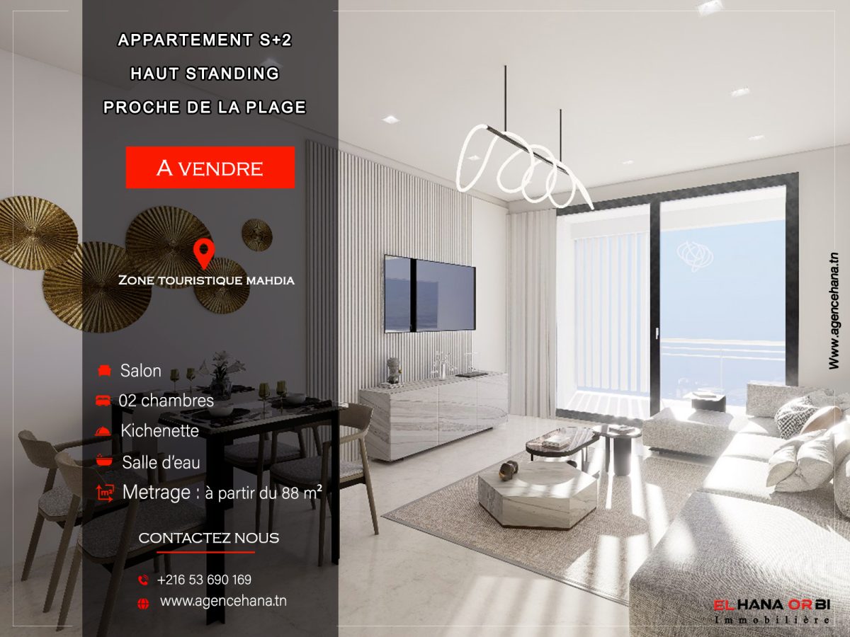 Appartement S+2 Haut Standing à Vendre à Zone Touristique Mahdia