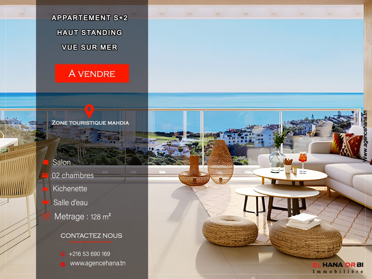 Appartement S+2 Vue sur mer à Vendre à Zone Touristique Mahdia