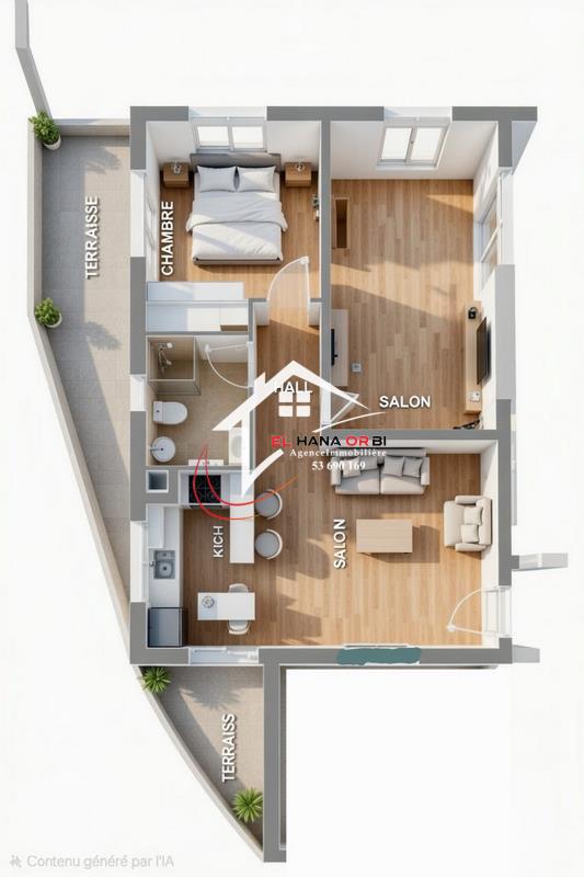à vendre appartement s+1 avec piscine dans un projet sur plan à Mahdia corniche