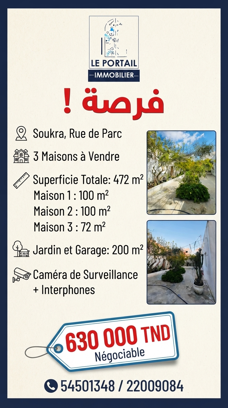 3 maisons a vendre a soukra a seulement 600MD